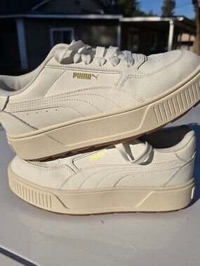 Puma White & Gold Platform Sneakers - PUMA Women's Karmen Rebelle Platform Sz.9